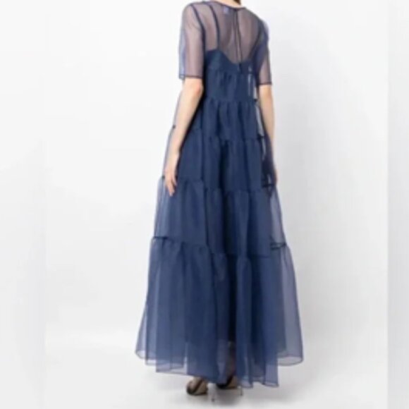 Staud Hyacinth Tiered Organza Overlay Maxi A-Line Dress in Navy Blue NWT - Picture 7 of 8